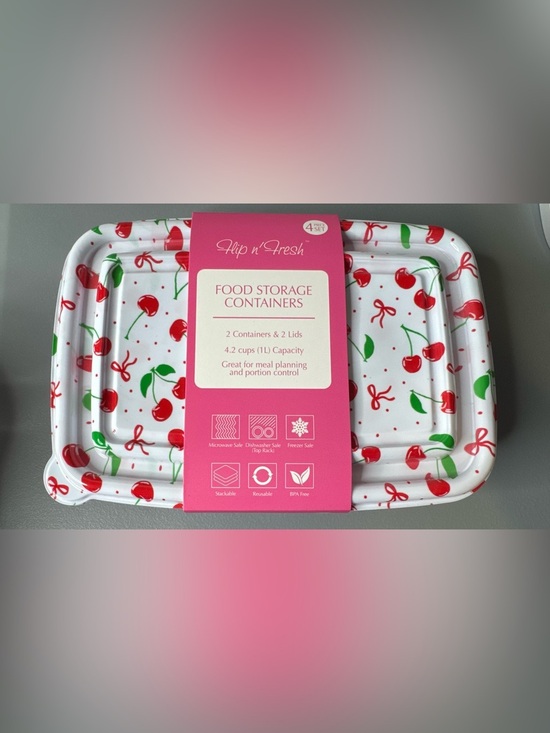 Other - Flip n’ save Cherry Print Food Storage Containers pink & red 4pcs